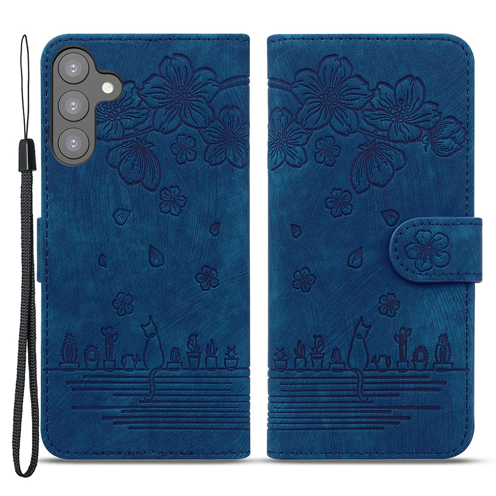 For Samsung Galaxy S23 Imprinted Flower Cat Phone Protective Shell PU Leather Wallet Case with Strap For Samsung Galaxy S23 Imprinted Flower Cat Phone Protective Shell PU Leather Wallet Case with Strap